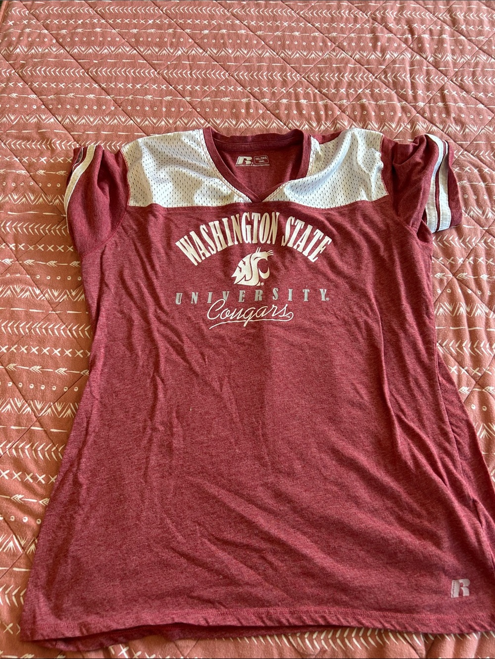 Russell Athletic Women's Maroon and White Washington State Jersey Top